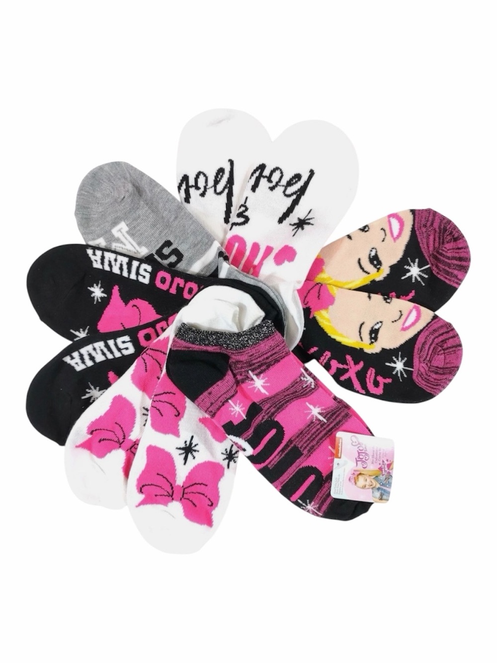 JoJo Siwa Girls No-Show Sock 6-Pack - Pink, Black, White